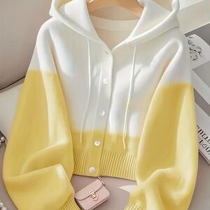 Yellow and White Ombre Hoodie Cardigan